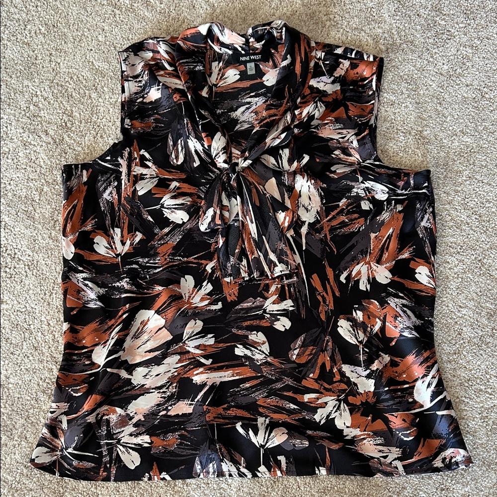 Nine West Black and Brown Patterned Blouse